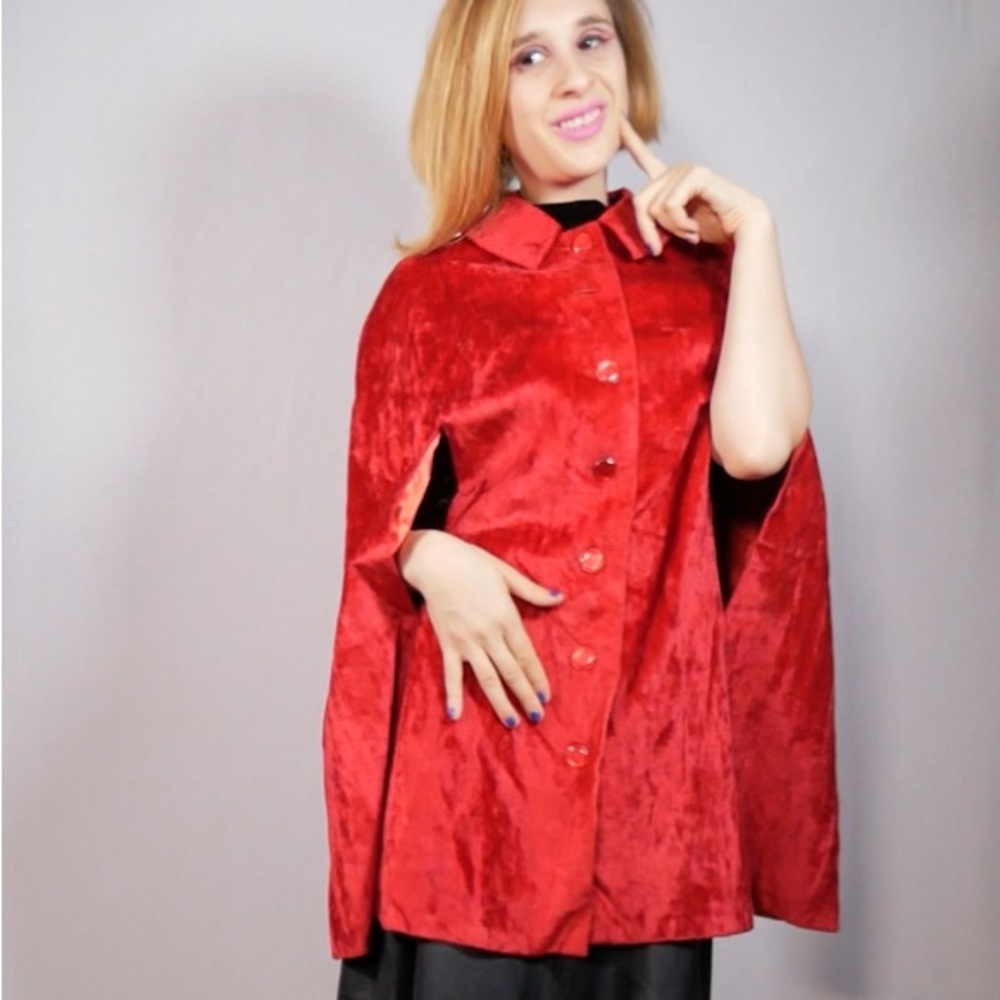 Red Velvet Cape With Collar Circa 1960/ 1970